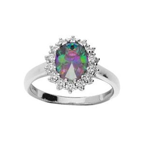 Bague Argent Rhodié Oxyde Mystique Arc En Ciel Et Contour Oxydes Blancs