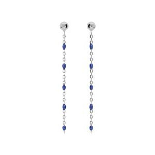 Boucles D'oreilles Tige Argent Rhodié Olives Résine Bleu Foncé