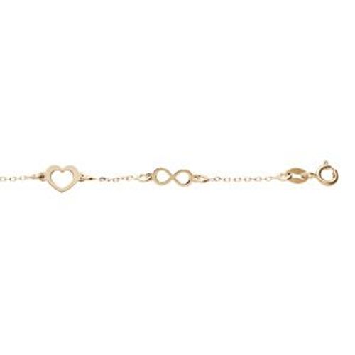 Bracelet Argent Et Dorure Jaune Coeurs Et Infinis 16+3cm