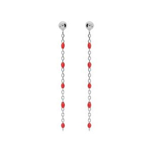 Boucles D'oreilles Tige Argent Rhodié Olives Résine Rouge