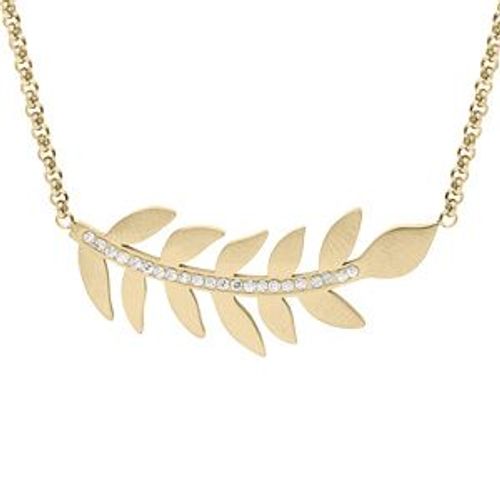 Collier Acier Et Pvd Jaune Feuillage Avec Cristaux 42+4cm