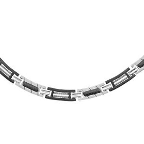 Collier Acier Et Pvd Noir Et Câble 49cm + 4cm Réglable Double Fermoir