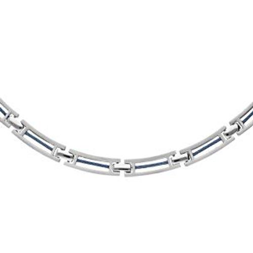 Collier Acier Et Câble Bleu 49+4cm Réglable Double Fermoir