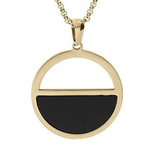 Collier Acier Et Pvd Jaune Cercle Avec Résine Noire 42+4cm