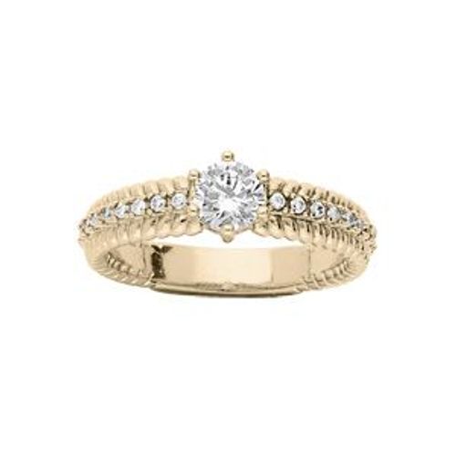 Bague Plaqué Or Solitaire Oxydes Blancs Sertis