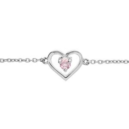 Bracelet Argent Platiné Coeur Oxyde Rose 14+3cm