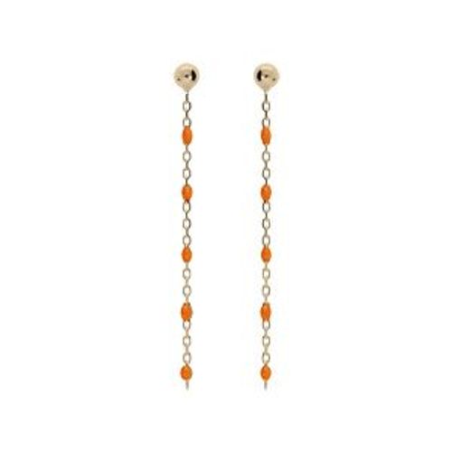 Boucles D'oreilles Tige Argent Et Dorure Jaune Olives Résine Orange Fluo