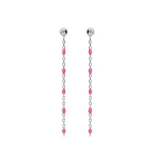 Boucles D'oreilles Tige Argent Rhodié Olives Résine Rose Fluo