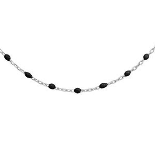 Sautoir Argent Rhodié Olives Résine Noire 60+10cm