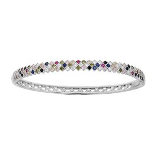 Bracelet Argent Rhodié Jonc Articulé Diamètre 60mm Damier Oxydes Multicouleurs