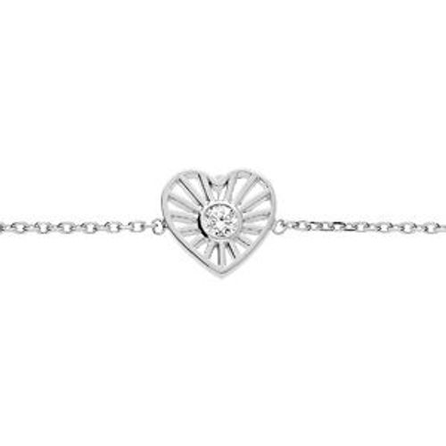 Bracelet Argent Rhodié Coeur Soleil Oxyde Blanc Serti 16+2cm