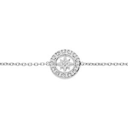 Bracelet Argent Rhodié Étoile Du Nord Oxydes Blancs Sertis 16+2cm