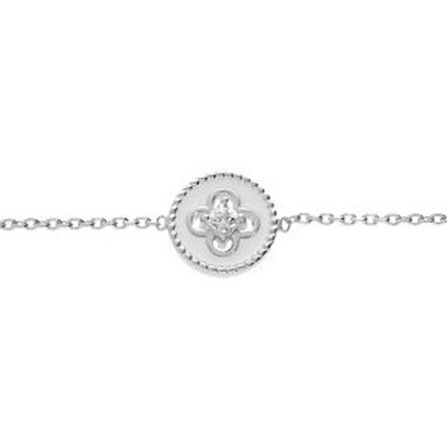 Bracelet Argent Rhodié Pastille Résine Blanche Croix Oxydes Blancs Sertis 16+2cm