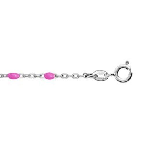 Bracelet Argent Rhodié Olives Résine Rose Fluo 15+3cm