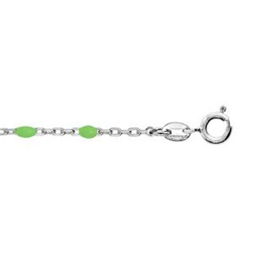 Chaîne Cheville Argent Rhodié Olives Résine Vert Fluo 23+3cm
