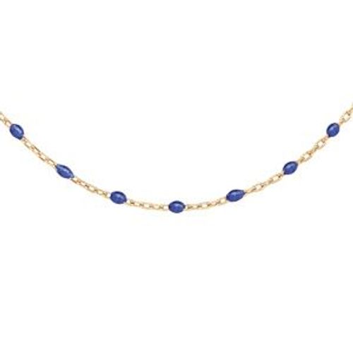 Sautoir Argent Et Dorure Jaune Olives Résine Bleu Foncé 60+10cm