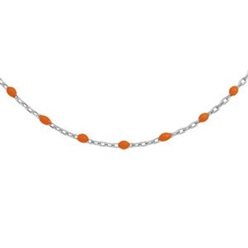 Sautoir Argent Rhodié Olives Résine Orange Fluo 60+10cm