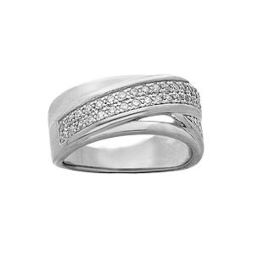 Bague Argent Platiné Grand Diamètre Croisée Oxydes Blancs Sertis