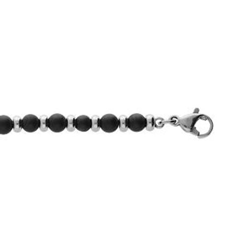 Bracelet Acier Pierres Onyx Mat Véritable 18+3cm