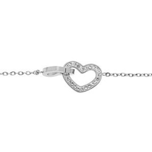Bracelet Acier Double Coeur Oxydes Blancs Sertis 15+3cm