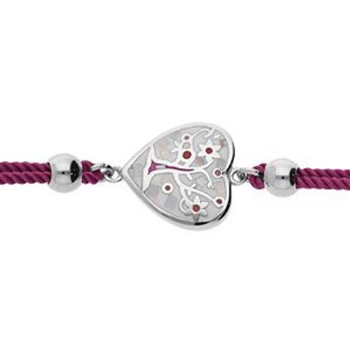 Bracelet Acier Stella Mia Cordon Fuschia Forme Coeur Arbre De Vie Avec Nacre 16+3cm