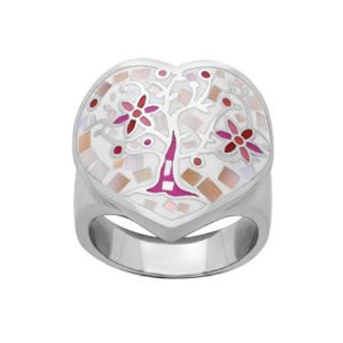 Bague Acier Stella Mia Forme Coeur Arbre De Vie Avec Nacre