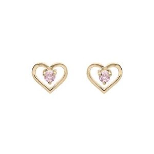 Boucles D'oreilles Tige Plaqué Or Coeur Oxyde Rose