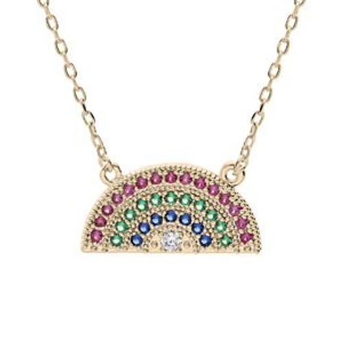 Collier Plaqué Or Demi Rond Oxydes Rouges, Verts Et Bleus 40+5cm