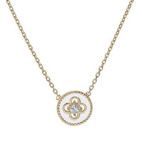 Collier Plaqué Or Pastille Résine Blanche Croix Oxydes Blancs Sertis 38+4cm