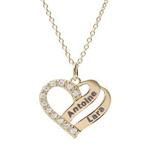 Collier Plaqué Or Coeur À Graver Avec Oxydes Blancs Sertis 42+3cm
