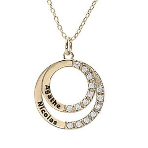 Collier Plaqué Or Double Cercle À Graver Avec Oxydes Blancs Sertis 42+3cm