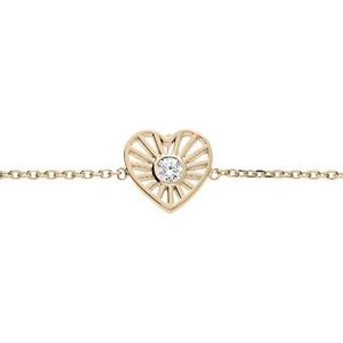 Bracelet Plaqué Or Coeur Soleil Oxyde Blanc Serti 16+2cm
