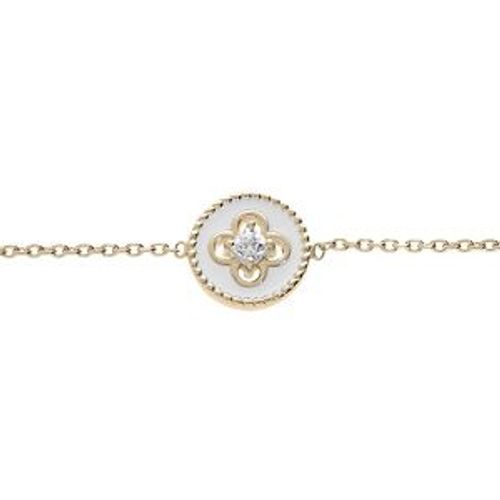 Bracelet Plaqué Or Pastille Résine Blanche Croix Oxydes Blancs Sertis 16+2cm
