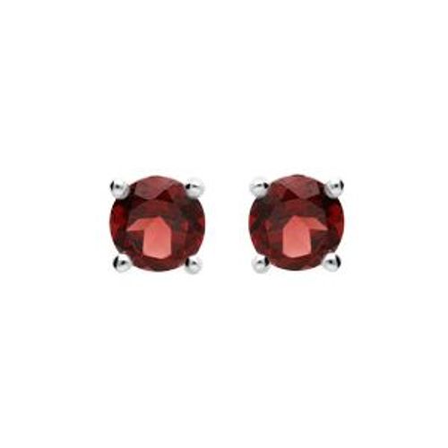 Boucles D'oreilles Tige Argent Rhodié Pierre Véritable Grenat 4mm