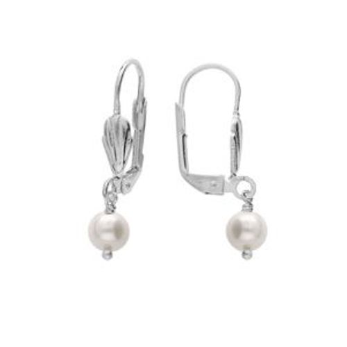 Boucles D'oreilles Argent Platinium Dormeuse Perle De Culture D'eau Douce 6mm