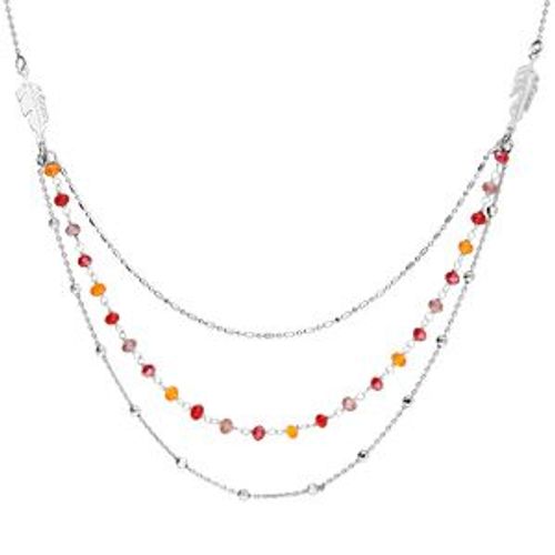 Collier Argent Rhodié Plume 3 Rangs Pierres S Dégradés Violet 42+3cm