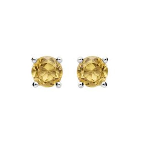 Boucles D'oreilles Tige Argent Rhodié Pierre Véritable Citrine 4mm
