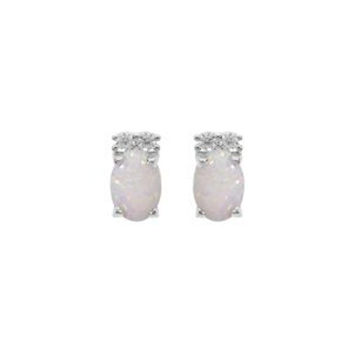 Boucles D'oreilles Tige Argent Rhodié Opale Blanche Imitation Et Oxydes Blancs Sertis
