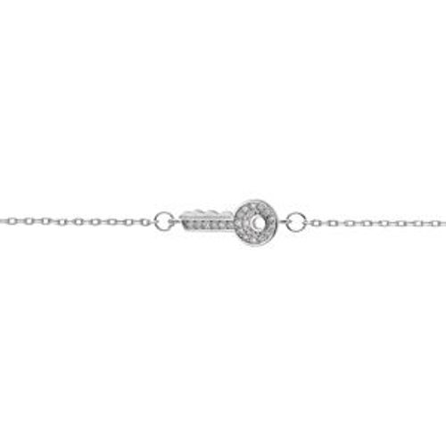 Bracelet Argent Rhodié Clef Oxydes Blancs Sertis 16+3cm