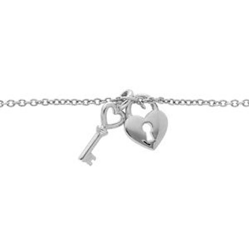 Bracelet Argent Rhodié Clef Et Cadenas Lisse 16+2cm