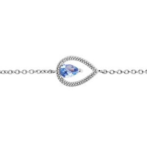 Bracelet Argent Rhodié Goutte Ajourée Oxyde Bleu Ciel Serti 16+2cm