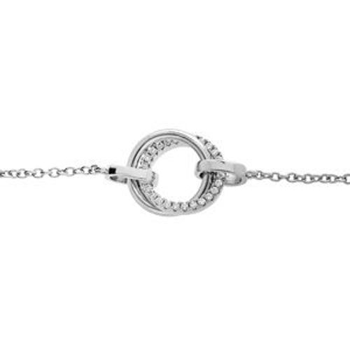Bracelet Argent Rhodié Double Cercle Lisse Et Scintillant Oxydes Blancs Sertis 16+2cm