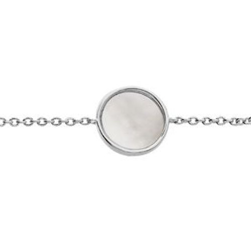 Bracelet Argent Rhodié Rond Avec Nacre Blanche Véritable 10mm 16+2cm