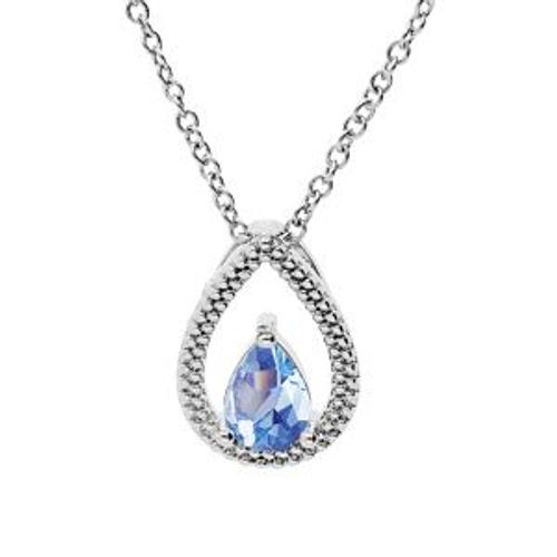 Collier Argent Rhodié Goutte Ajourée Oxyde Bleu Ciel Serti 40+4cm