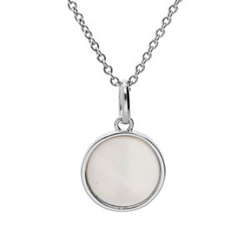 Collier Argent Rhodié Pendentif Rond Avec Nacre Blanche Véritable 10mm 40+4cm