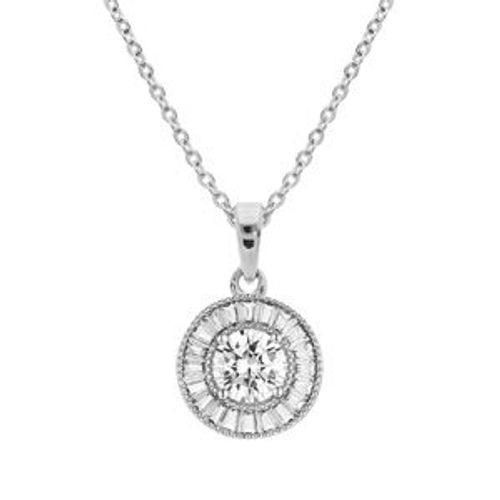 Collier Argent Rhodié Pendentif Rond Oxydes Blancs Sertis 40+5cm