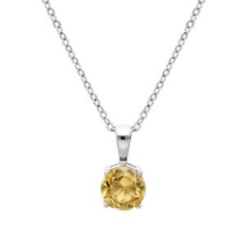 Collier Argent Rhodié Pendentif Pierre Véritable Citrine 6,5mm 42+3cm