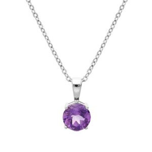 Collier Argent Rhodié Pendentif Pierre Véritable Amethyste 6,5mm 42+3cm