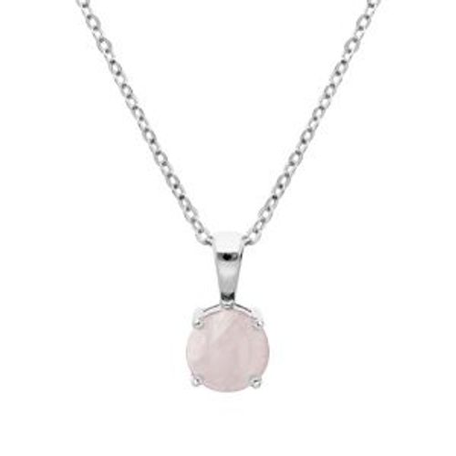 Collier Argent Rhodié Pendentif Pierre Véritable Quartz Rose 6,5mm 42+3cm