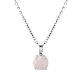 Collier Argent Rhodié Pendentif Pierre Véritable Quartz Rose 6,5mm 42+3cm